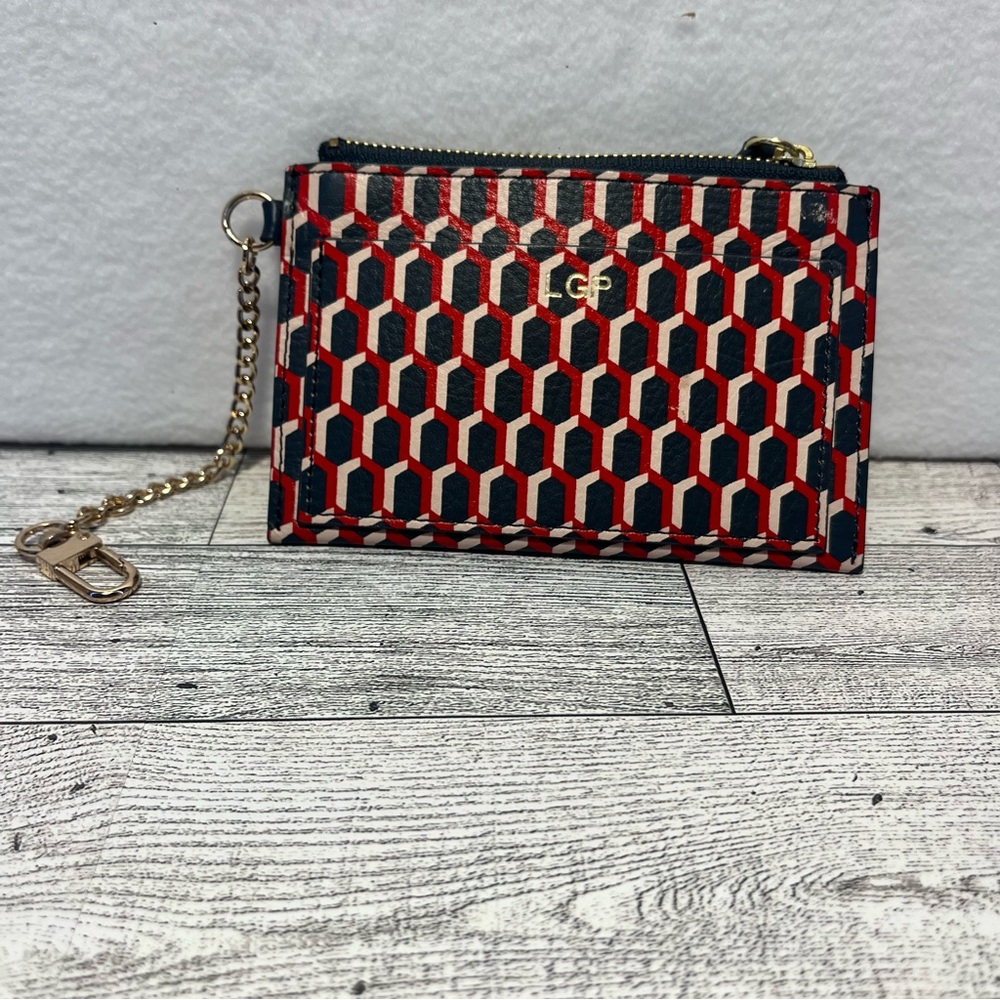 Mark And Graham Vivid Zip Card Case Red Honeycomb Pattern Keyring Chain Gold